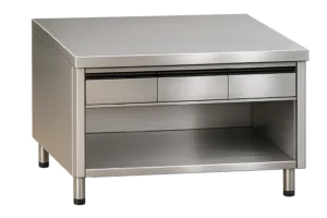 Inox delovna miza s spodnjo polico in tremi predali Mittel 23003