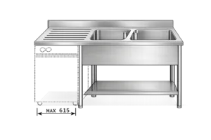 Inox dvojno pomivalno korito z odprtino za pomivalni stroj G1456