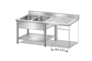 Inox dvojno pomivalno korito z odprtino za pomivalni stroj G1446