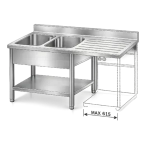 Inox dvojno pomivalno korito z odprtino za pomivalni stroj G1446