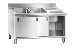 Inox dvojno pomivalno korito na levi z omaricami Mittel 21611