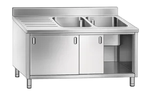 Inox dvojno pomivalno korito na desni z omaricami Mittel 21612