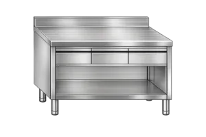 Inox delovna miza z robom in tremi predali Mittel 23004